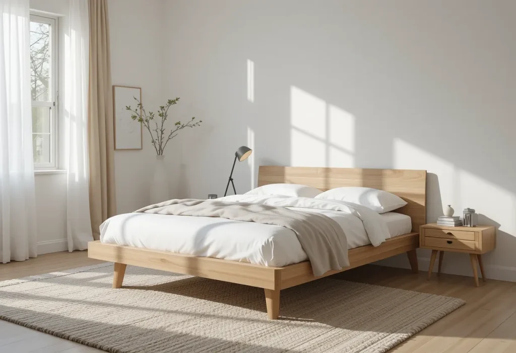 Scandinavian-style bedroom featur