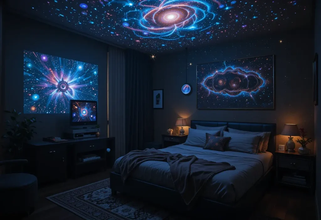 Minimalist bedroom with black-and-white decor, clean furniture, and simple aesthetic.