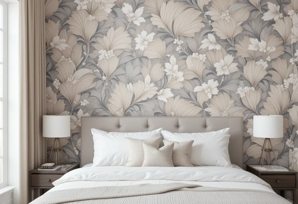 Accent wall with peel-and-stick wallpaper in a geometric design.
