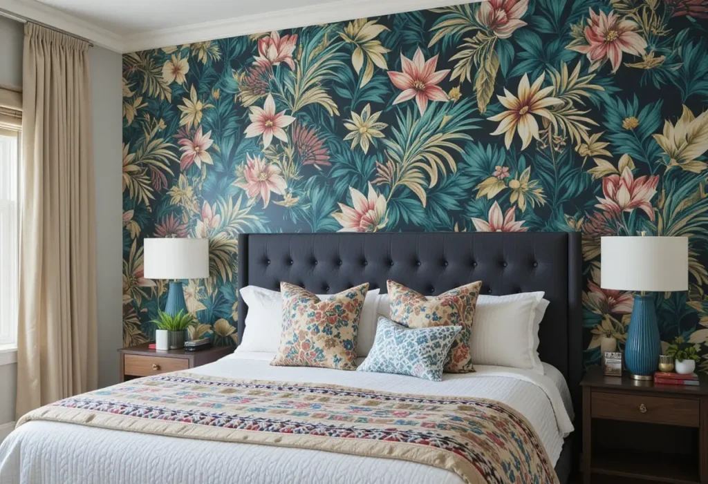 "Guest bedroom nightstand with a convenient phone charging station and organized space for personal items."