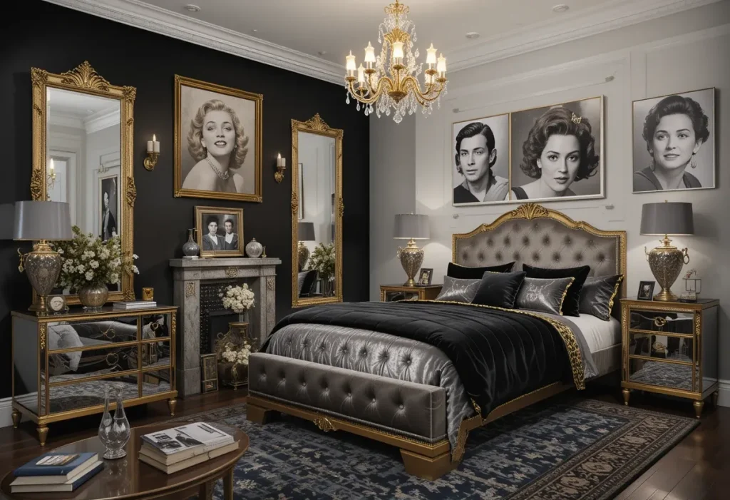 A breezy beach-themed bedroom with nautical decor, white and blue bedding, driftwood elements, and sheer curtains.