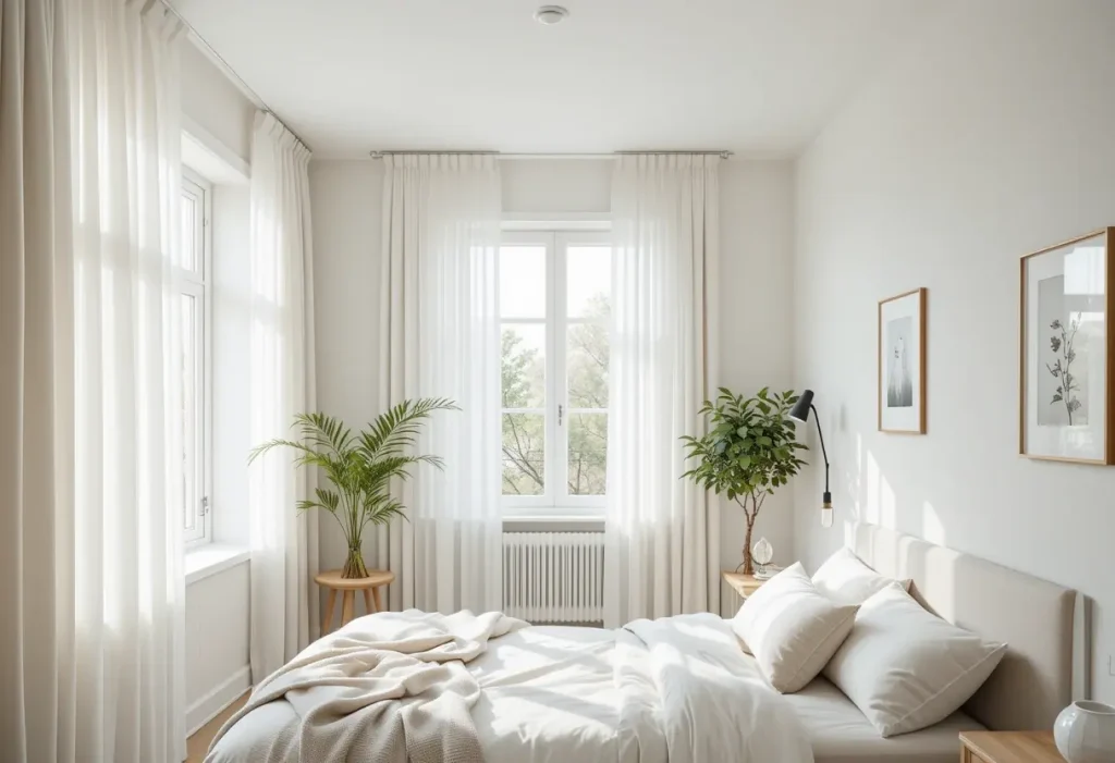 Small bedroom designed for a couple with cozy bed, smart storage, and romantic, space-saving decor.