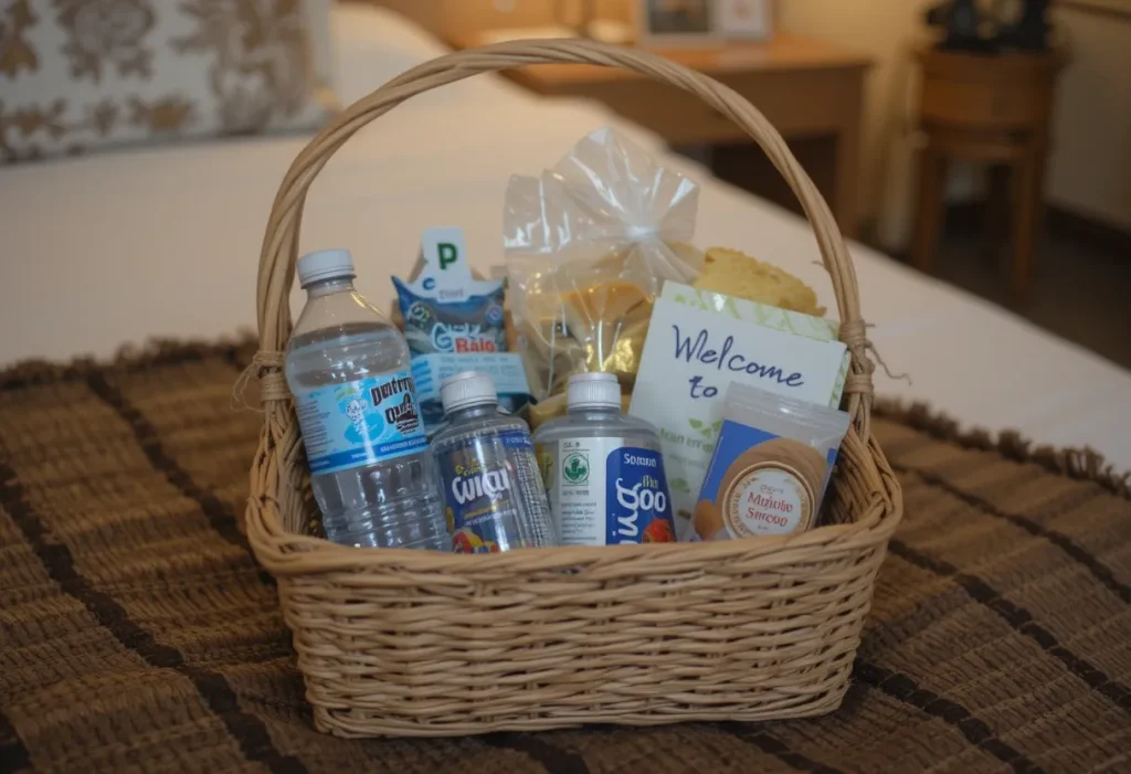 A modern guest room with a daybed or Murphy bed, fold-out desk, and ottoman storage, maximizing style and utility.