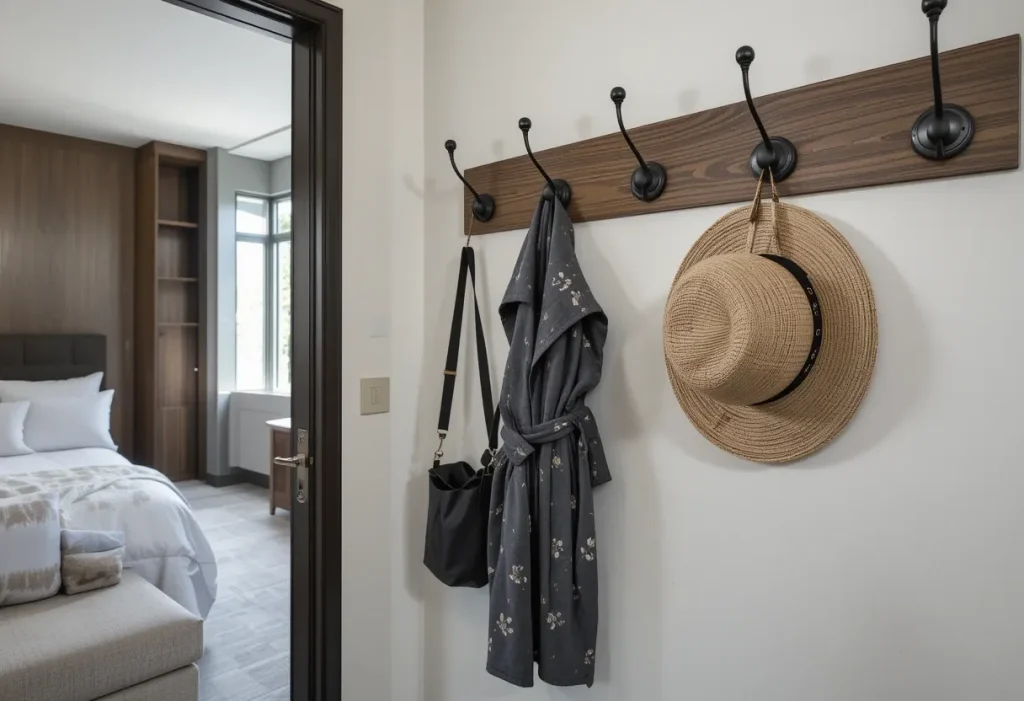 A modern analog clock with a clean design sitting on a nightstand next to a lamp and books for easy time-telling.