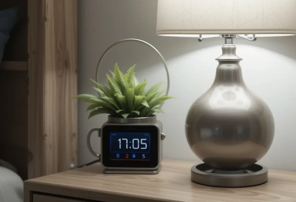 A framed handwritten quote and a small welcome card on a nightstand or shelf, adding personality and warmth.