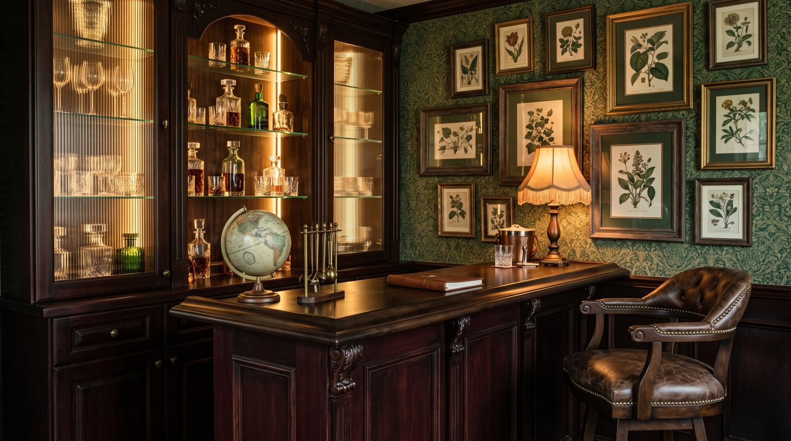 Stylish home bar decor inspiration with coordinated accessories and warm interior styling