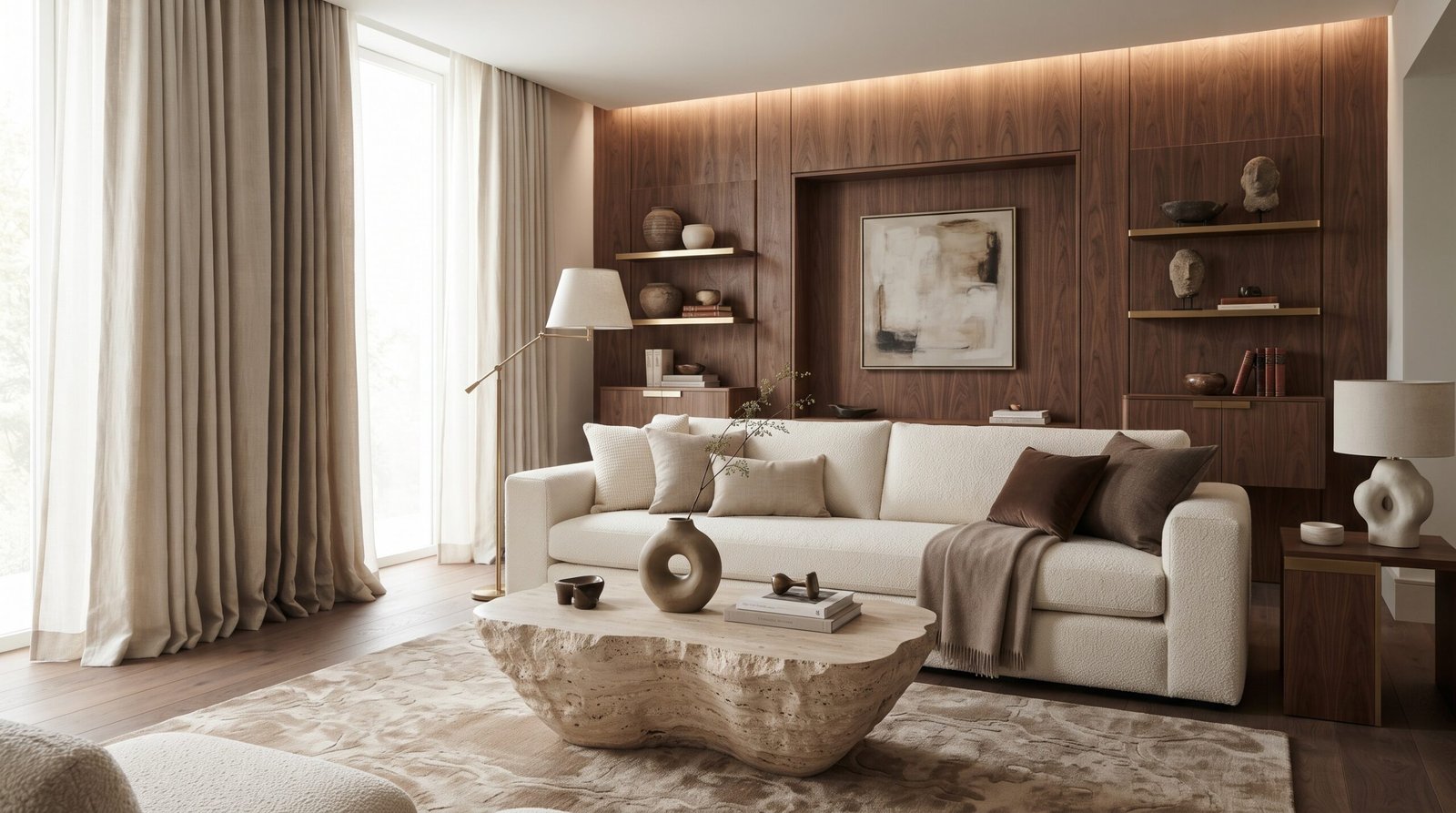 Coordinated neutral home decor colors with inviting textures and contemporary styling